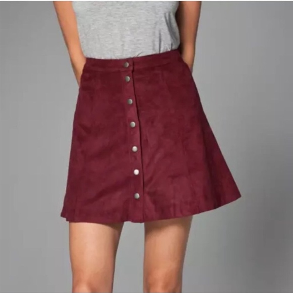 Abercrombie & Fitch Burgundy Button-Front A-Line Skirt
